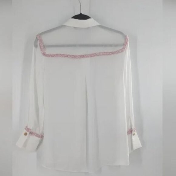 ZARA chanel-esque contrast piping applique button down blouse Size S - Picture 3 of 5